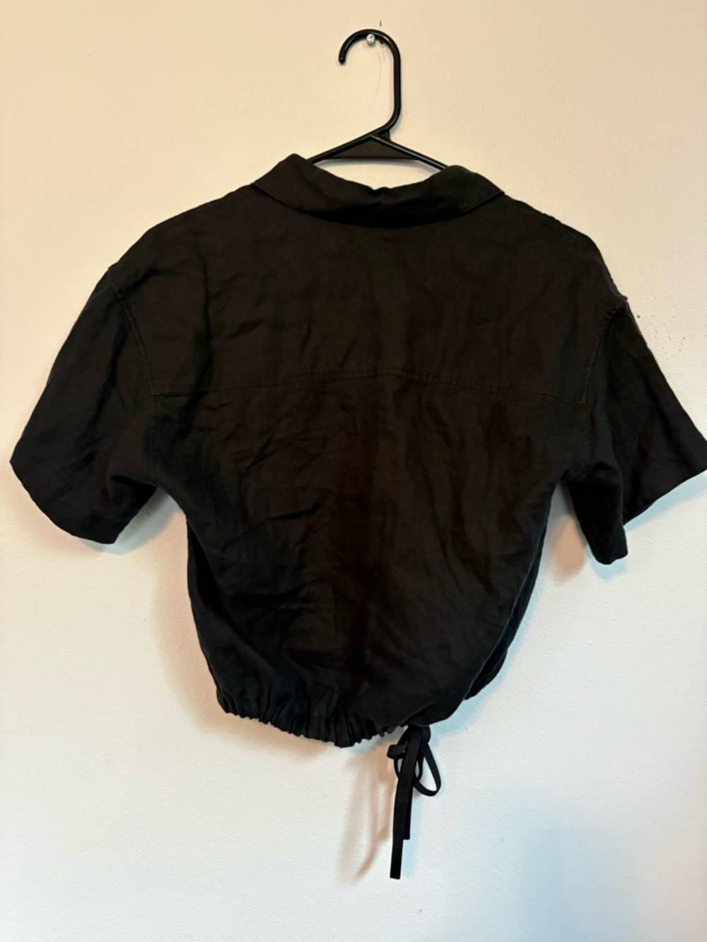 Athleta Playa Tie Top 100% Linen Wrap with Drawstring Bottom Black Size S - Picture 3 of 5